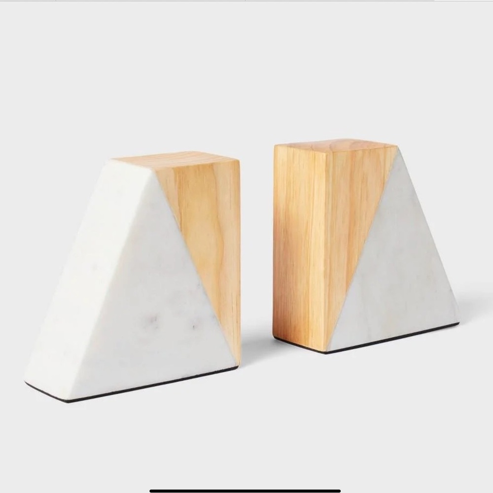 Threshold Marble & Wood Bookends – Modern Pair - NWT